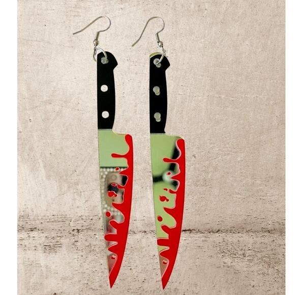 New Bloody Knife Halloween Goth Horror Dangle Earrings Metallic Scream Cute Drop - Picture 2 of 3